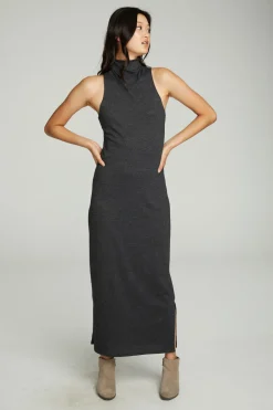 Women Chaser Brand Turtle Neck Tank Maxi Dress With Side Slits