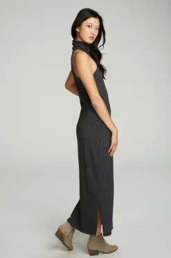 Women Chaser Brand Turtle Neck Tank Maxi Dress With Side Slits