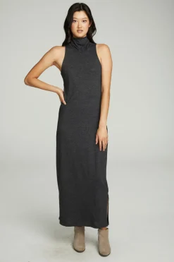 Women Chaser Brand Turtle Neck Tank Maxi Dress With Side Slits