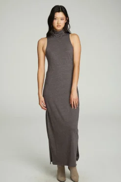 Women Chaser Brand Turtle Neck Tank Maxi Dress With Side Slits