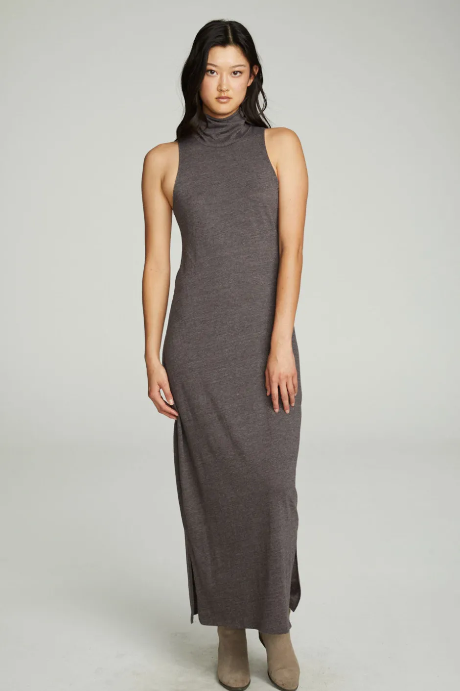 Women Chaser Brand Turtle Neck Tank Maxi Dress With Side Slits