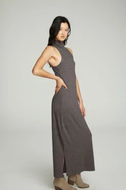Women Chaser Brand Turtle Neck Tank Maxi Dress With Side Slits