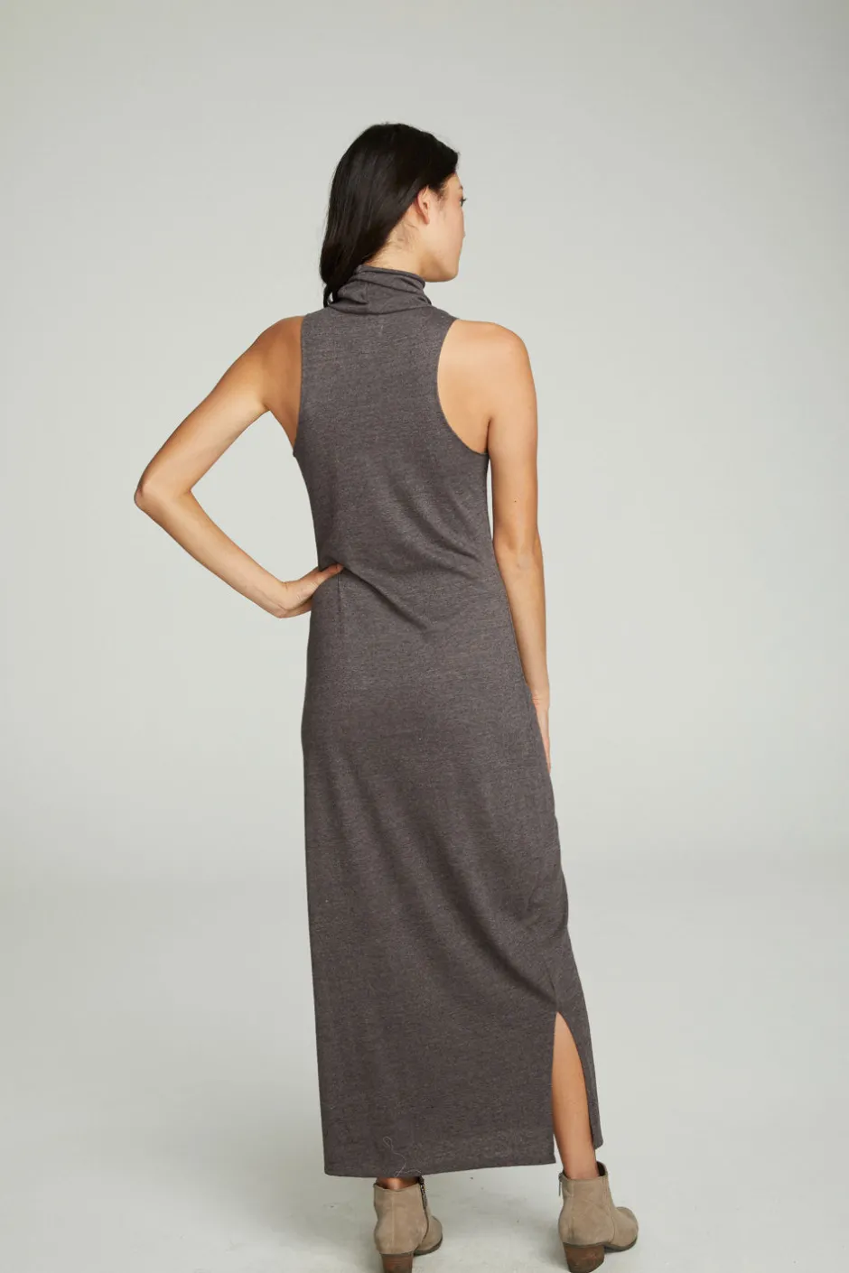 Women Chaser Brand Turtle Neck Tank Maxi Dress With Side Slits