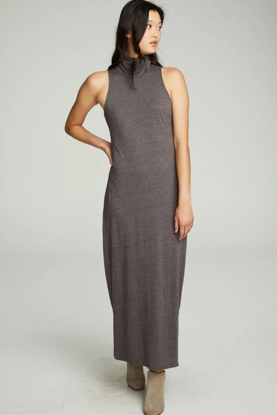 Women Chaser Brand Turtle Neck Tank Maxi Dress With Side Slits