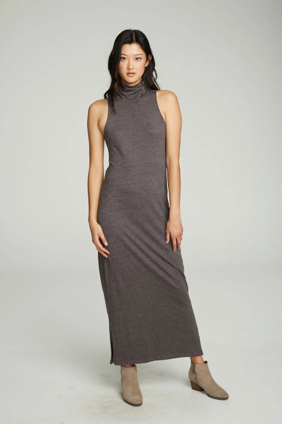 Women Chaser Brand Turtle Neck Tank Maxi Dress With Side Slits
