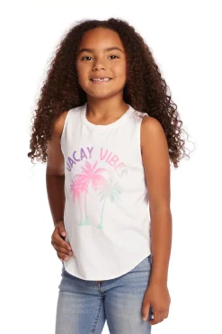 Kids Chaser Brand Vacay Vibes Girls Vintage Jersey Shirttail Muscle