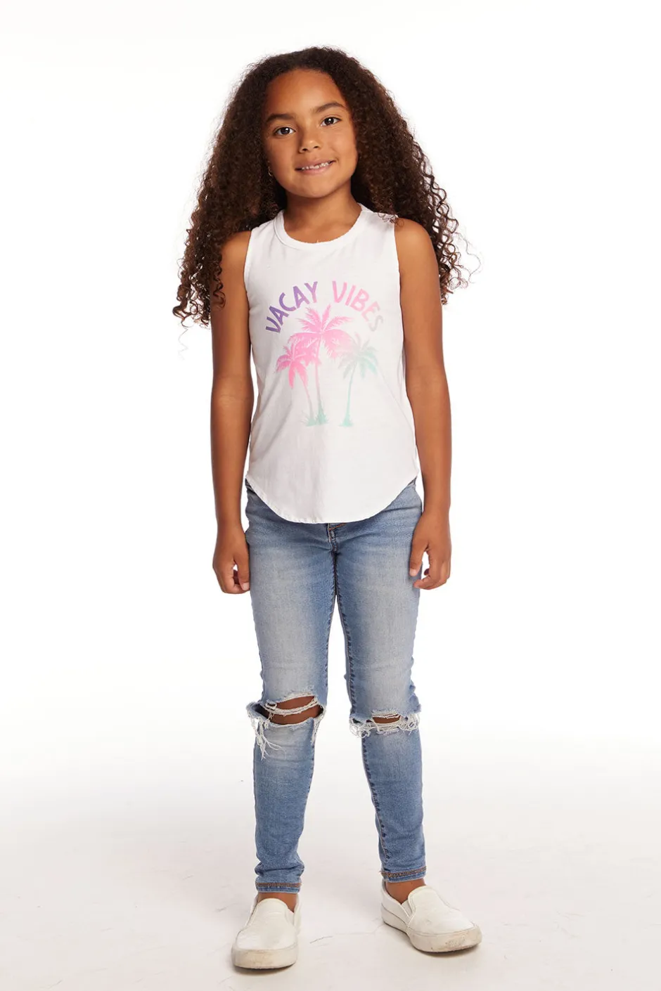 Kids Chaser Brand Vacay Vibes Girls Vintage Jersey Shirttail Muscle