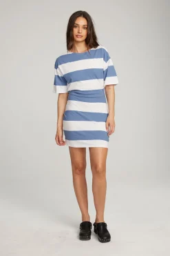 Women Chaser Brand Villa Vintage Blue Stripe Mini Dress