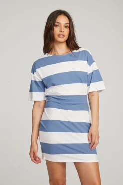 Women Chaser Brand Villa Vintage Blue Stripe Mini Dress