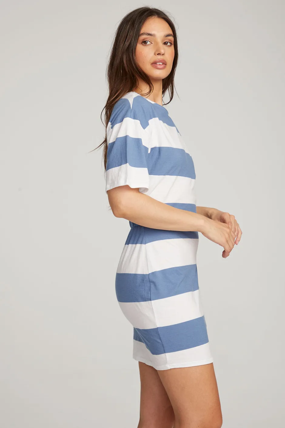 Women Chaser Brand Villa Vintage Blue Stripe Mini Dress