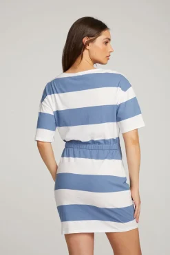Women Chaser Brand Villa Vintage Blue Stripe Mini Dress