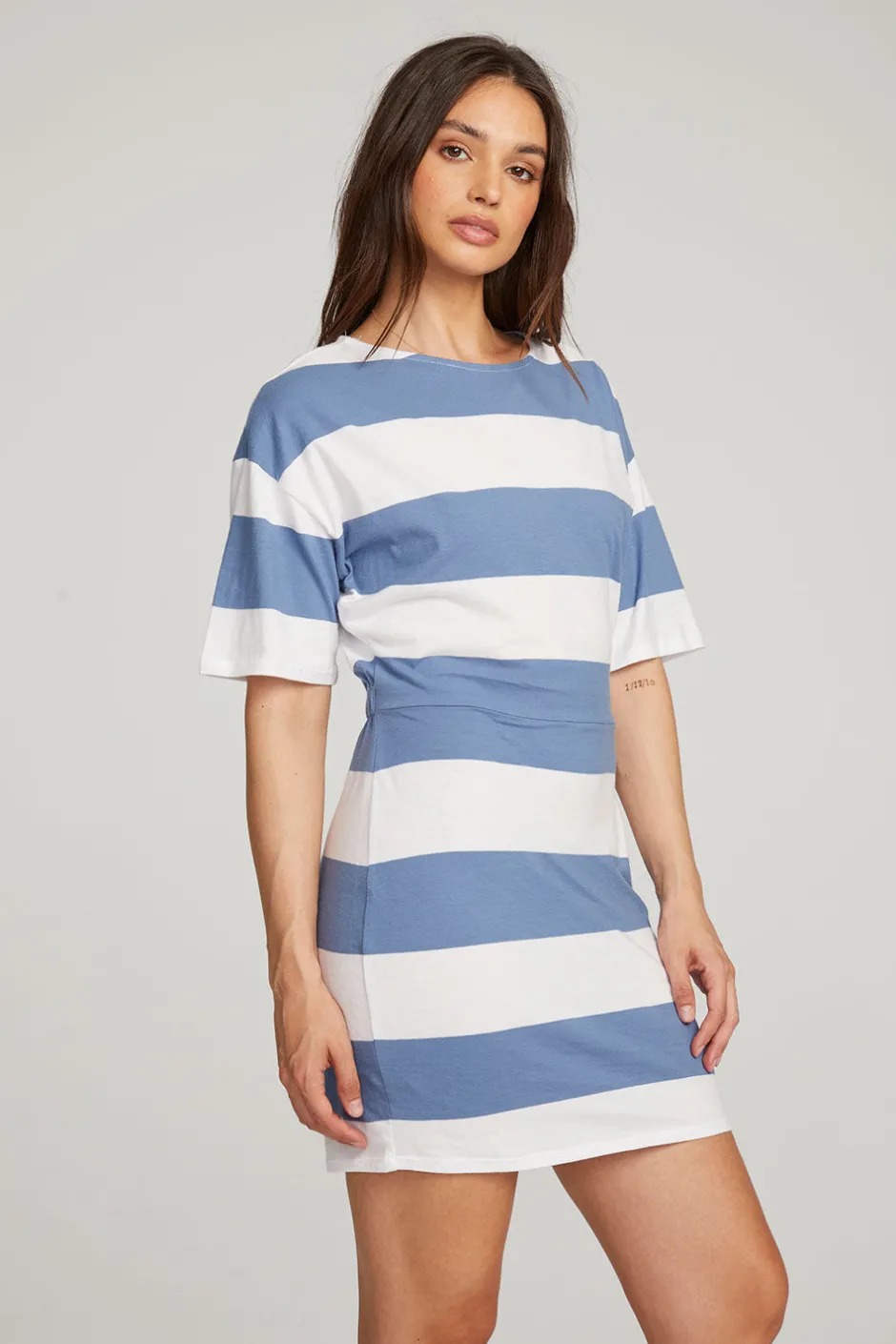 Women Chaser Brand Villa Vintage Blue Stripe Mini Dress