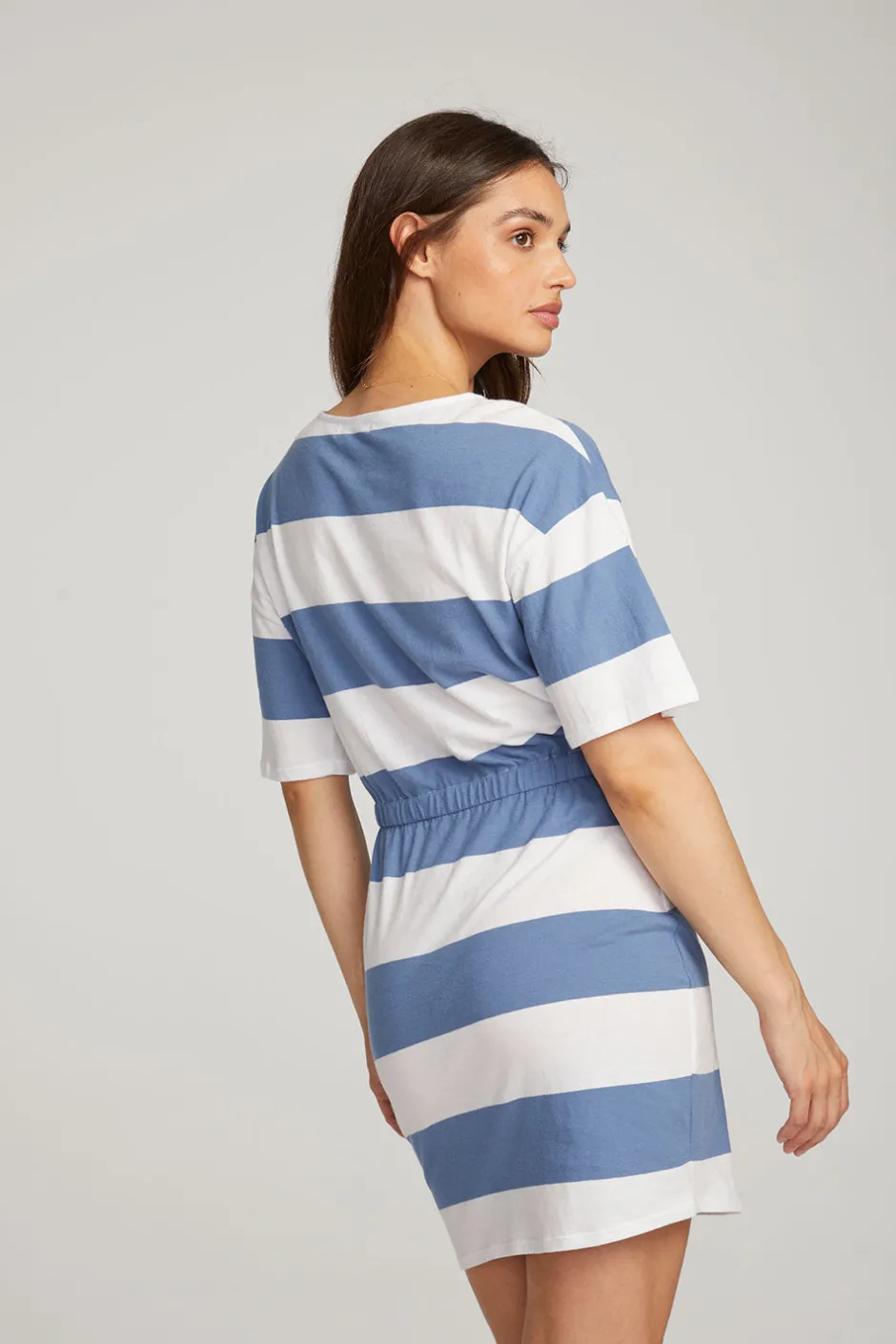 Women Chaser Brand Villa Vintage Blue Stripe Mini Dress