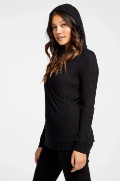 Women Chaser Brand Vintage Thermal Hooded Surplice Pullover
