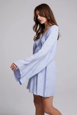 Women Chaser Brand Waverly Faded Denim Blue Mini Dress