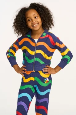 Kids Chaser Brand Wavy Flower Rainbow Zip-up Hoodie