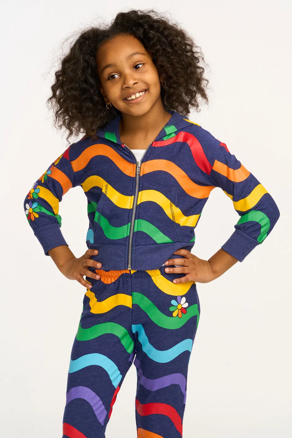 Kids Chaser Brand Wavy Flower Rainbow Zip-up Hoodie
