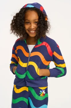 Kids Chaser Brand Wavy Flower Rainbow Zip-up Hoodie