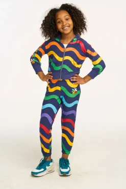Kids Chaser Brand Wavy Flower Rainbow Zip-up Hoodie