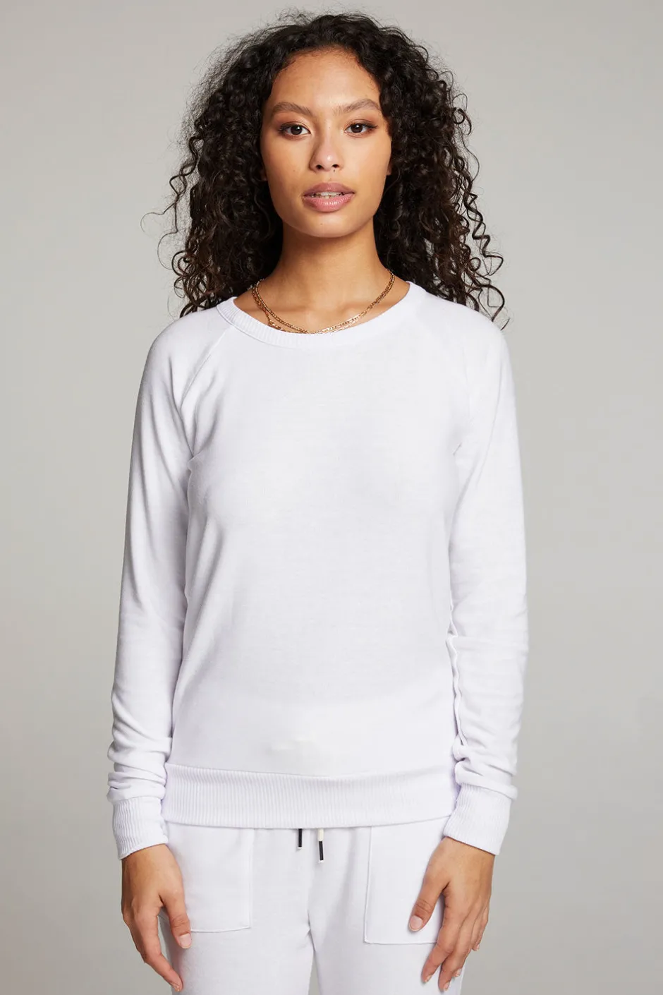 Women Chaser Brand White Long Sleeve Raglan Pullover