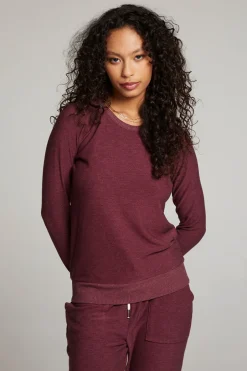 Women Chaser Brand Wine Red Long Sleeve Raglan Pullover