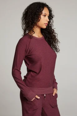 Women Chaser Brand Wine Red Long Sleeve Raglan Pullover
