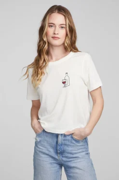 Women Chaser Brand Wine Short Sleeve Embroidery Tee
