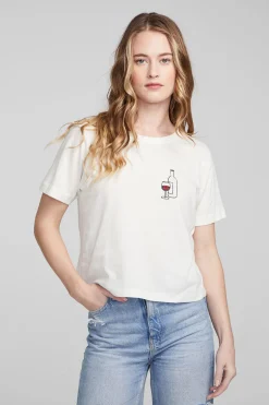 Women Chaser Brand Wine Short Sleeve Embroidery Tee