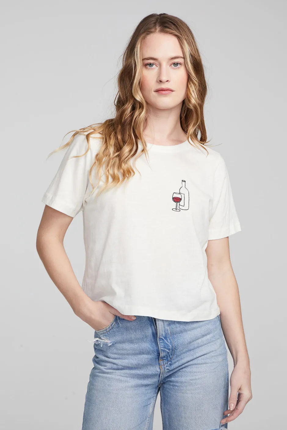 Women Chaser Brand Wine Short Sleeve Embroidery Tee