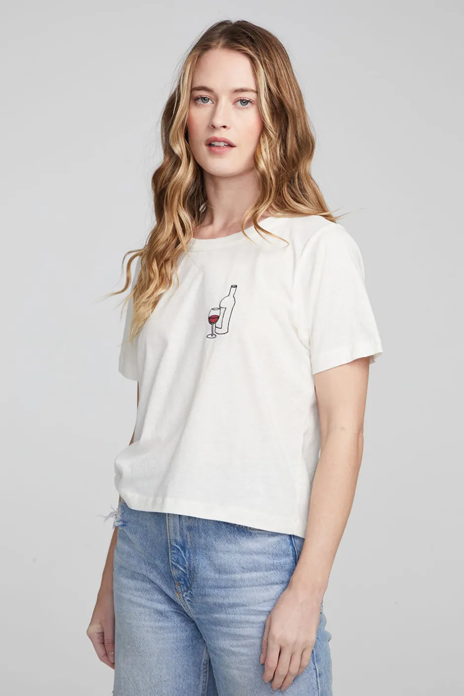 Women Chaser Brand Wine Short Sleeve Embroidery Tee