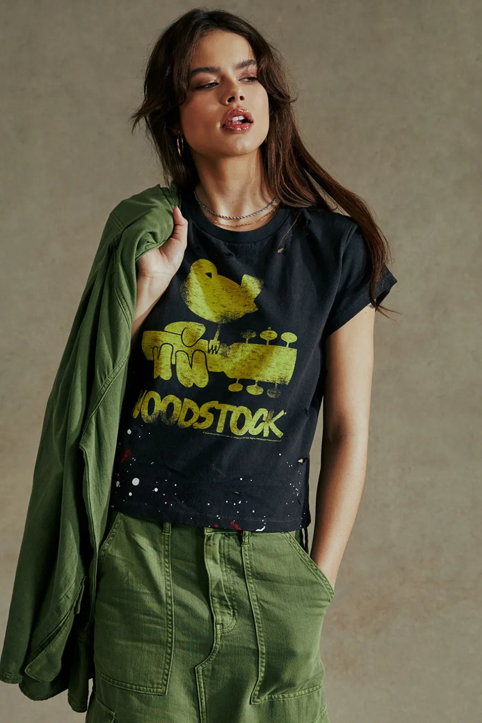 Women Chaser Brand Woodstock Bird On Guitar Tee