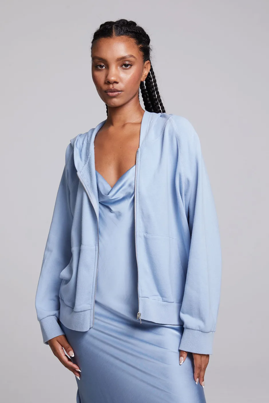 Women Chaser Brand Yaro Blue Grotto Zip Up Sweatshirt