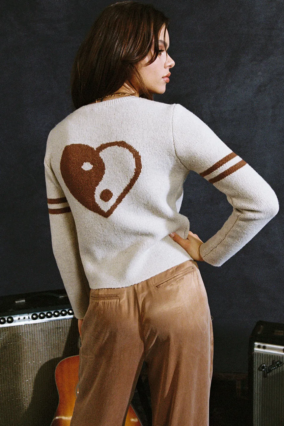 Women Chaser Brand Yin Yang Heart Cardigan