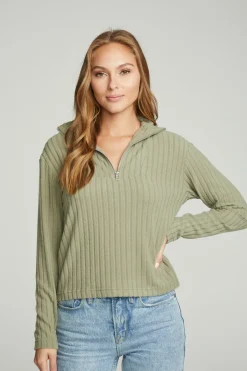 Women Chaser Brand Zip Up Mock Neck Long Sleeve Pullover