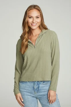 Women Chaser Brand Zip Up Mock Neck Long Sleeve Pullover