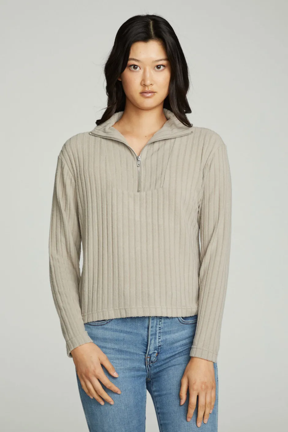 Women Chaser Brand Zip Up Mock Neck Long Sleeve Pullover