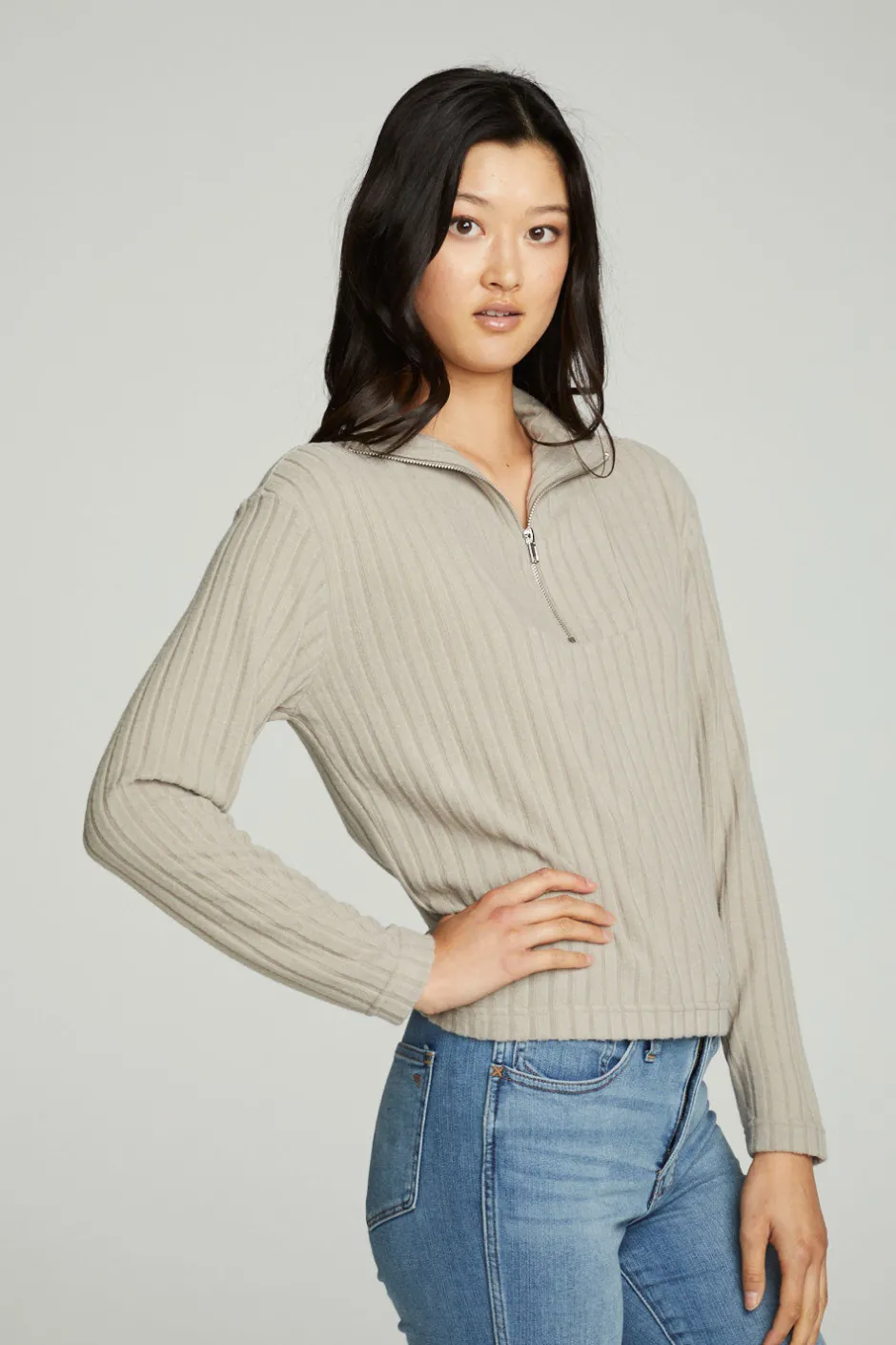 Women Chaser Brand Zip Up Mock Neck Long Sleeve Pullover