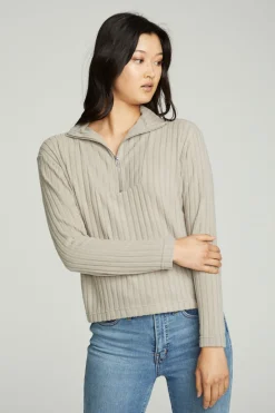 Women Chaser Brand Zip Up Mock Neck Long Sleeve Pullover