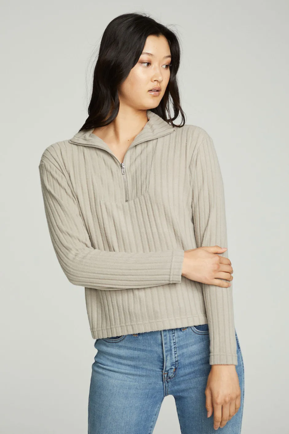 Women Chaser Brand Zip Up Mock Neck Long Sleeve Pullover