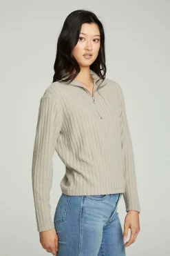 Women Chaser Brand Zip Up Mock Neck Long Sleeve Pullover