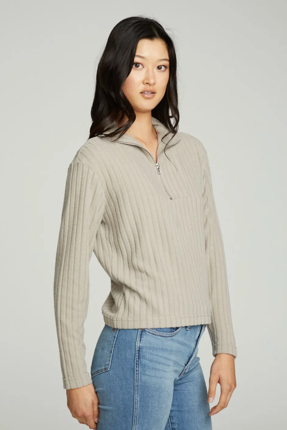Women Chaser Brand Zip Up Mock Neck Long Sleeve Pullover