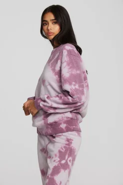 Women Chaser Brand Zuma Cotton Terry Crewneck Pullover With Distressed Detail Long Sleeve