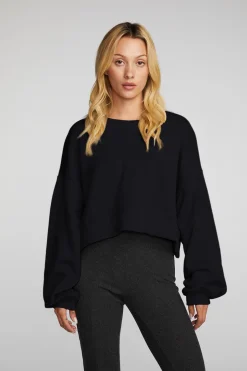 Women Chaser Brand Zuma Cotton Terry Cropped Crewneck Pullover