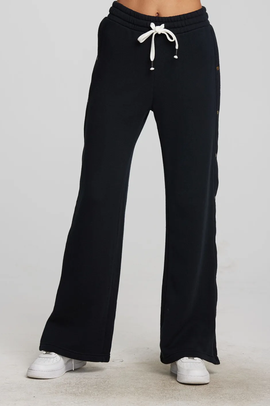 Women Chaser Brand Zuma Cotton Terry Wide Leg Joggers With Button Side Seam