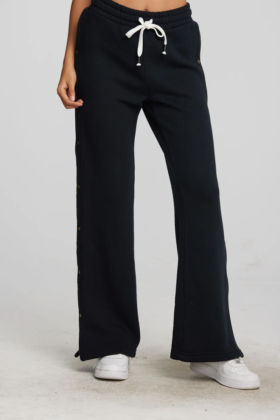 Women Chaser Brand Zuma Cotton Terry Wide Leg Joggers With Button Side Seam