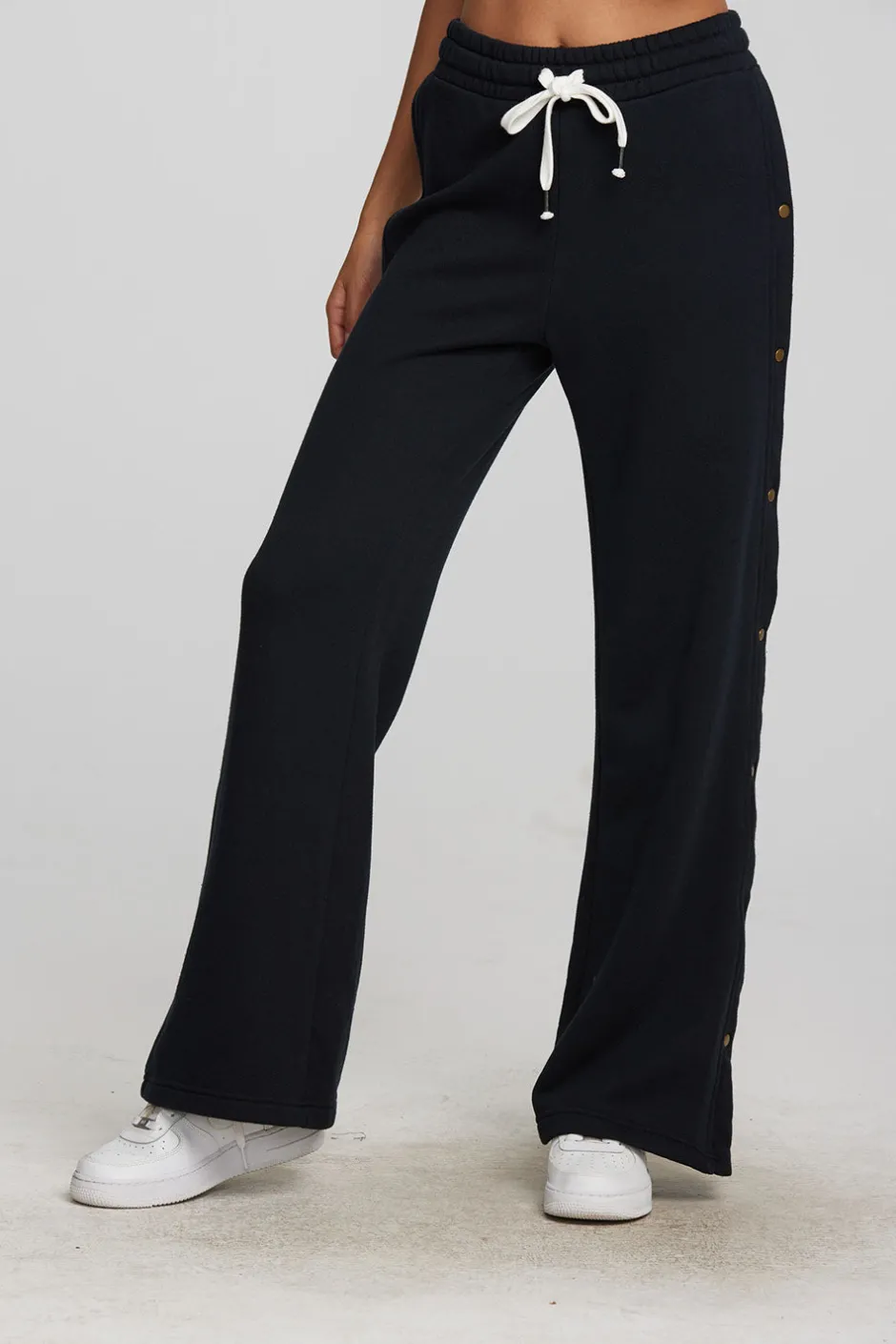 Women Chaser Brand Zuma Cotton Terry Wide Leg Joggers With Button Side Seam