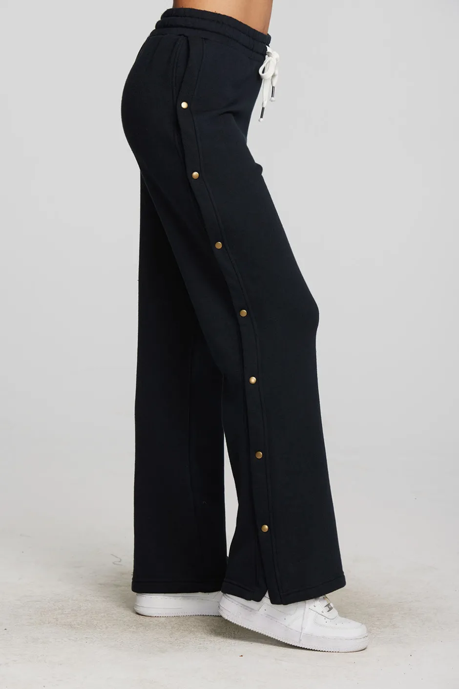 Women Chaser Brand Zuma Cotton Terry Wide Leg Joggers With Button Side Seam