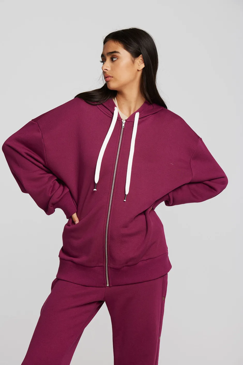 Women Chaser Brand Zuma Cotton Terry Zip Up Hoodie